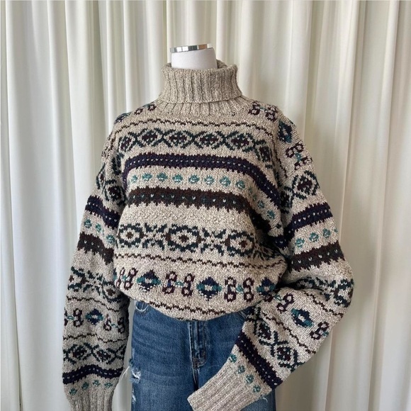 Vintage 1980’s POLO Ralph Lauren Hand knit Fair Isle turtleneck sweater large - Picture 7 of 11